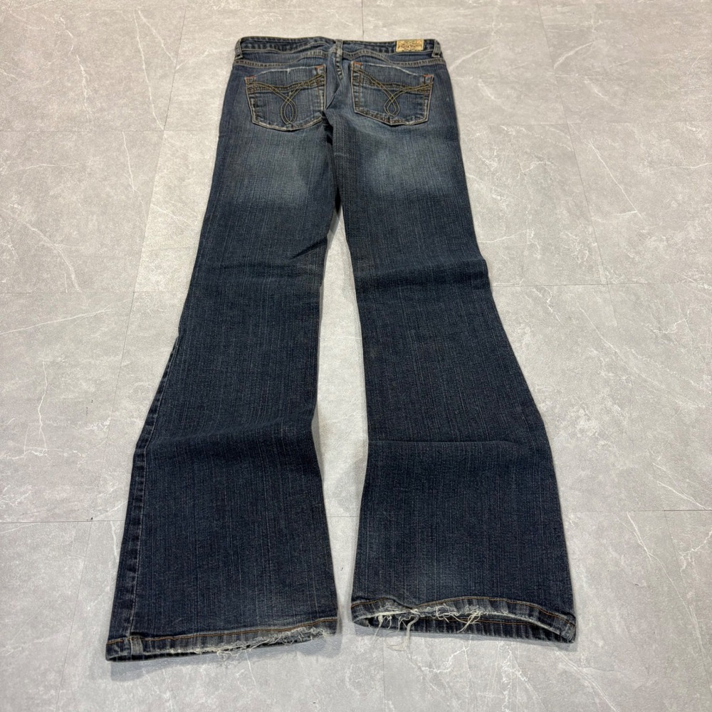 Paris Blues Vintage Y2K Dark Wash Low Rise Flare Jeans Women 1 Cotton Distressed